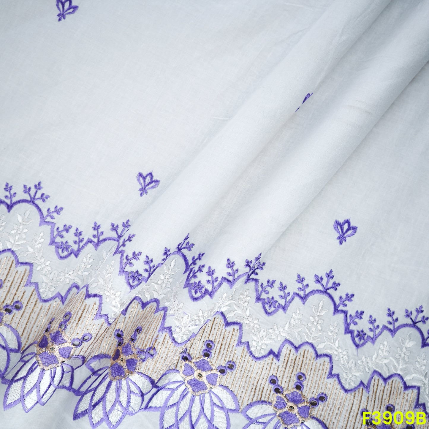 Thread Sequin Embroidered Kora Cotton Fabric- F3909