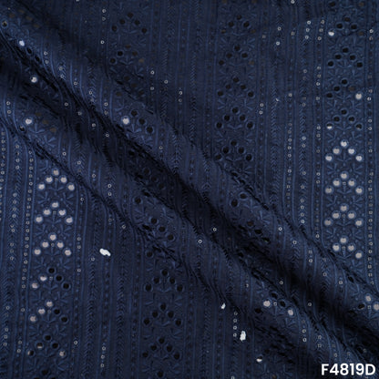 Mirror Work Thread Sequins Embroidered Semi Silk Fabric- F4819