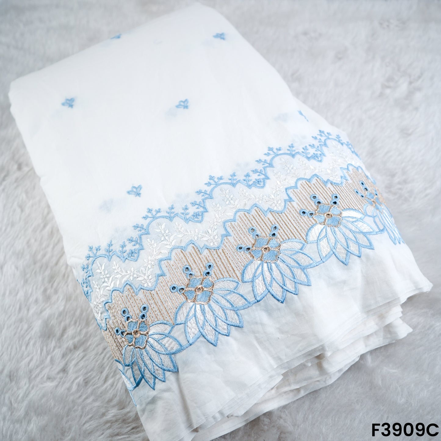 Thread Sequin Embroidered Kora Cotton Fabric- F3909