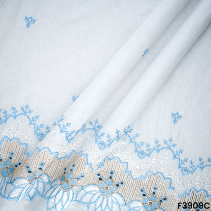 Thread Sequin Embroidered Kora Cotton Fabric- F3909