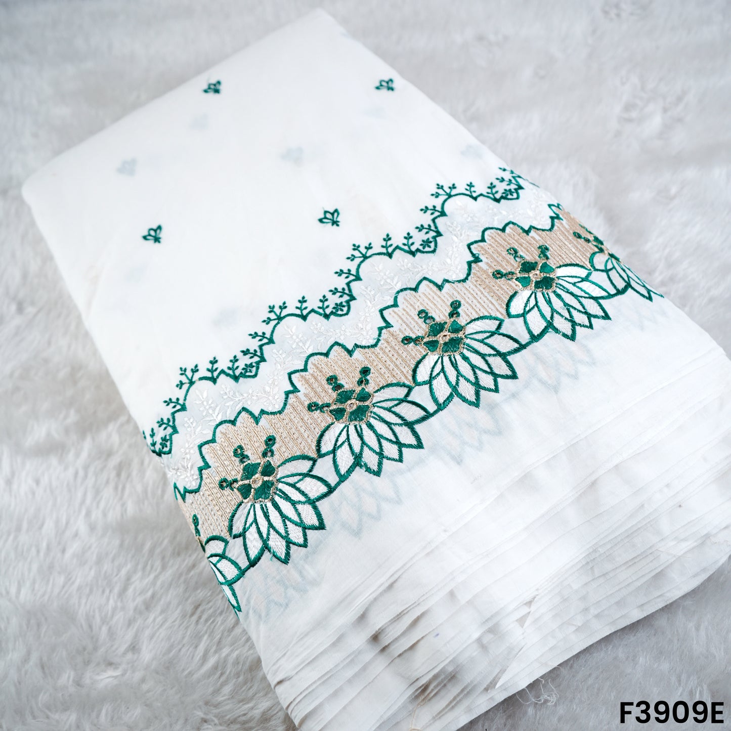 Thread Sequin Embroidered Kora Cotton Fabric- F3909