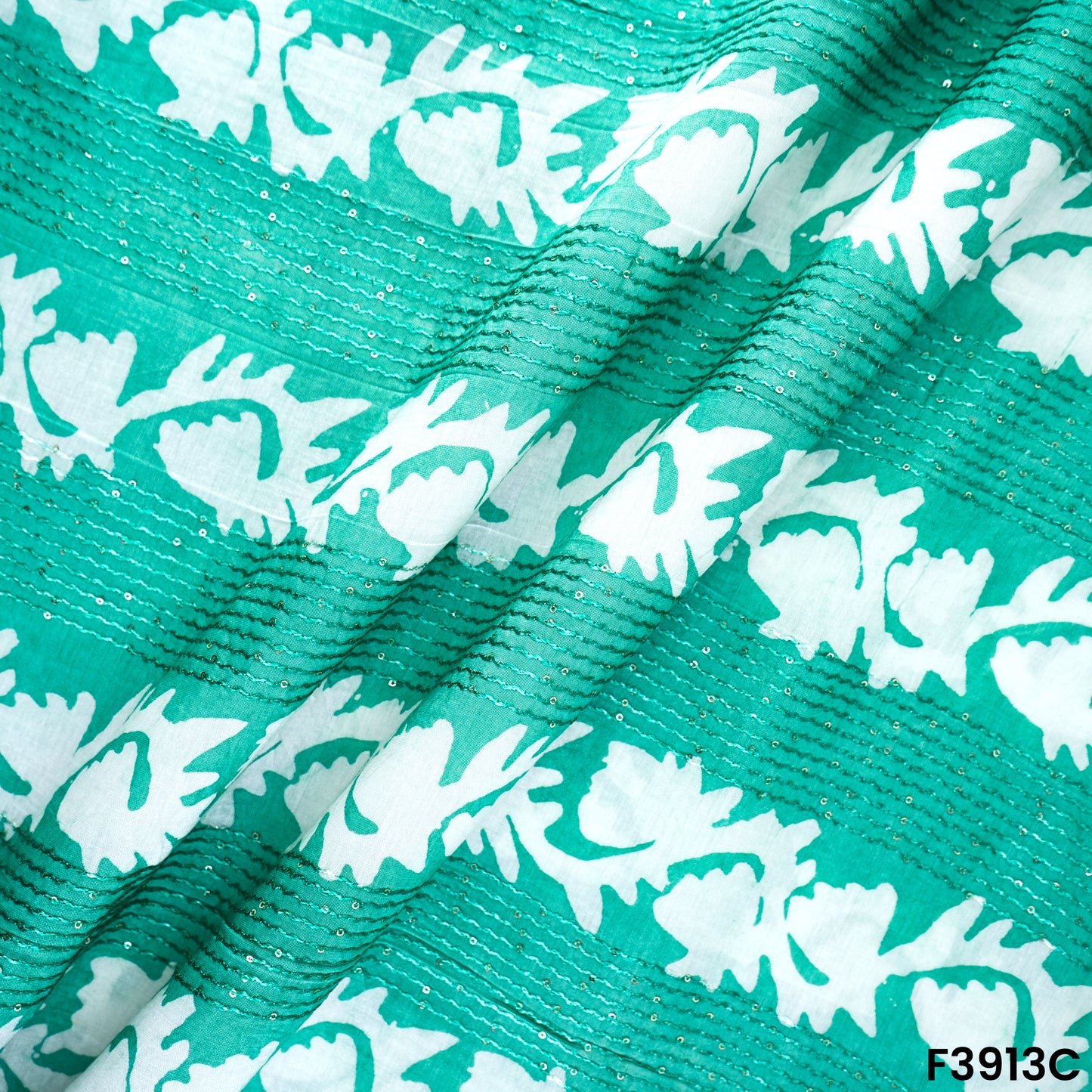 Thread Sequins Embroidered Mul Chanderi Fabric- F3913