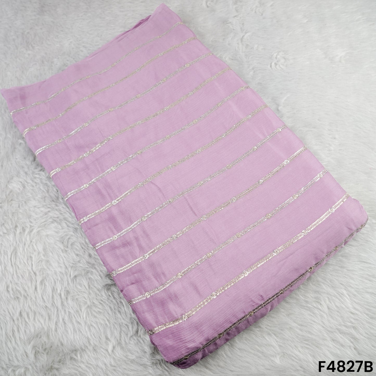 Zari Sequins Work Chinon Chiffon Fabric- F4827