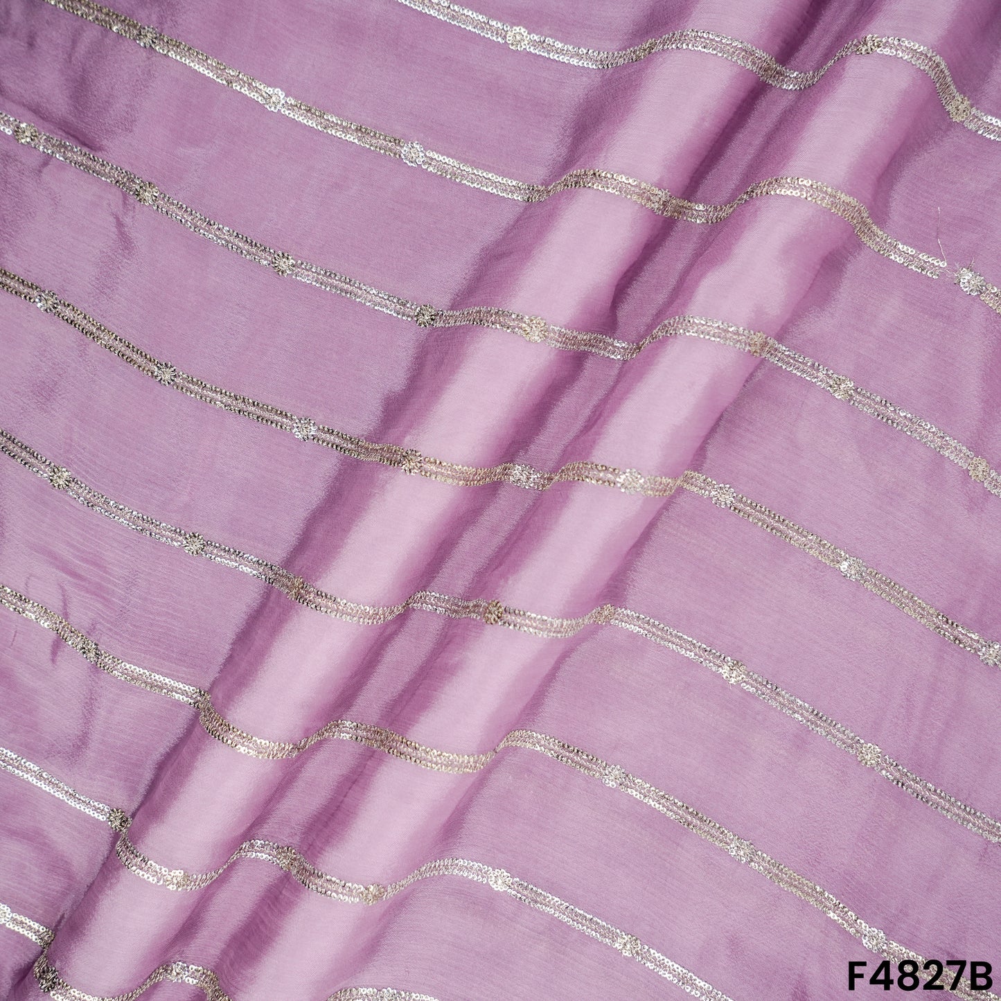 Zari Sequins Work Chinon Chiffon Fabric- F4827