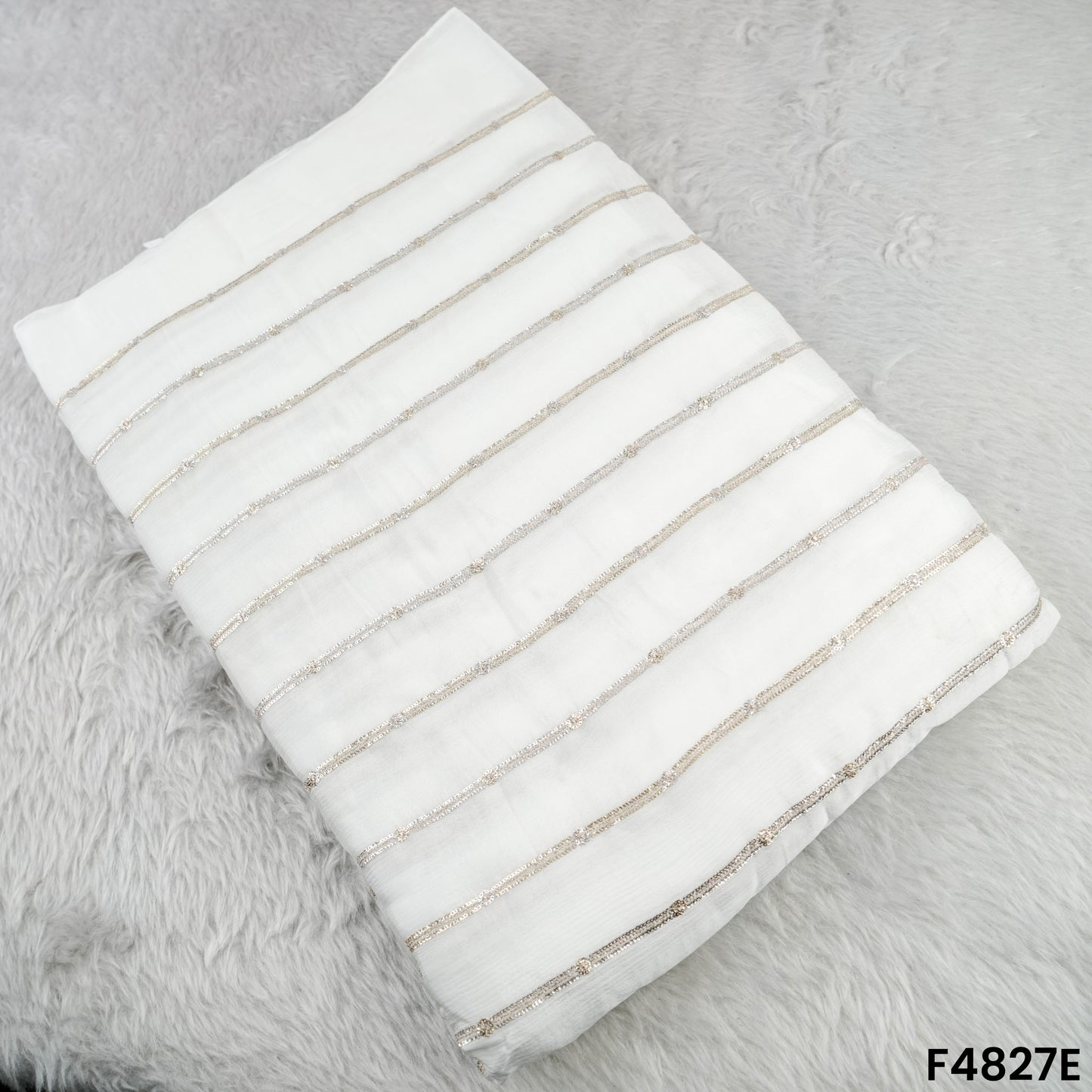 Zari Sequins Work Chinon Chiffon Fabric- F4827