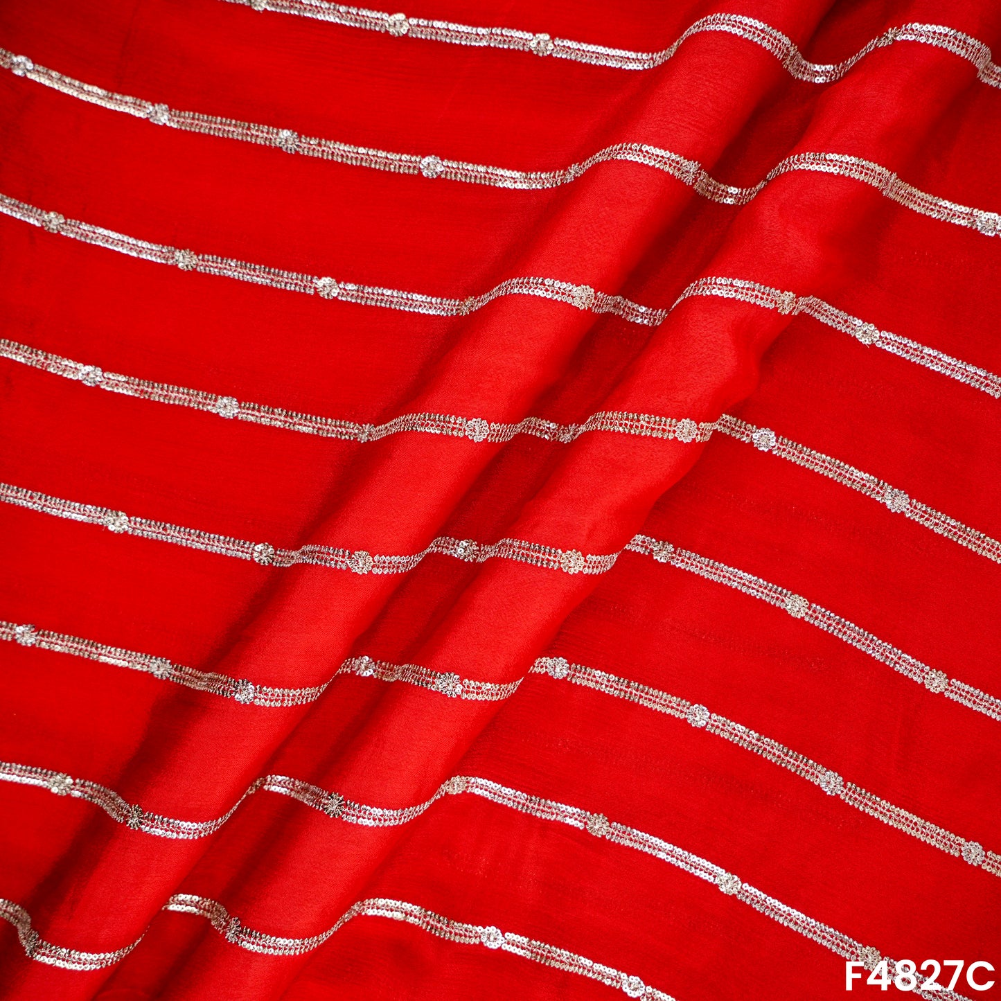 Zari Sequins Work Chinon Chiffon Fabric- F4827