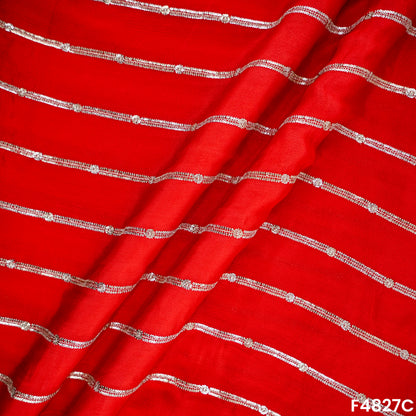 Zari Sequins Work Chinon Chiffon Fabric- F4827