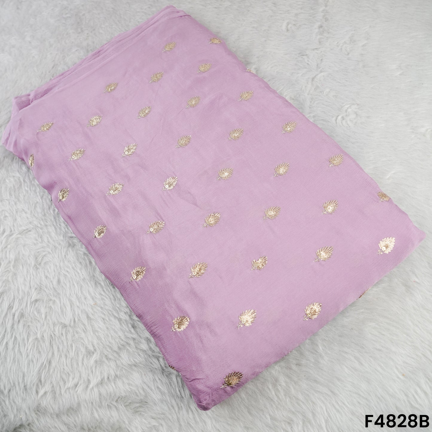 Zari Sequins Work Chinon Chiffon Fabric- F4828