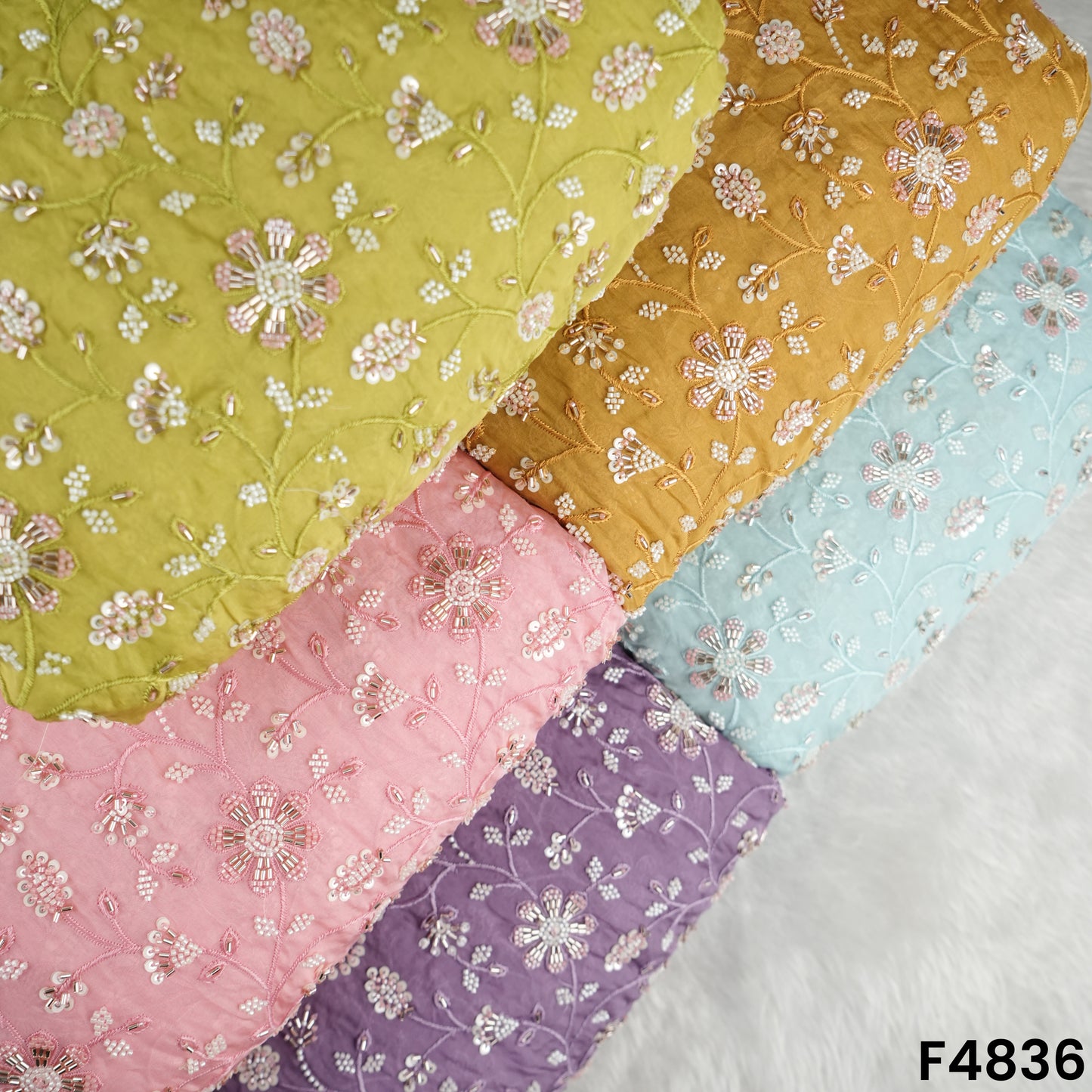 Cutdana Thread Sequins Embroidered Organza Fabric- F4836