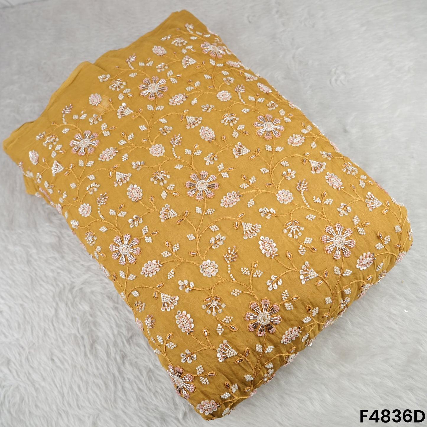 Cutdana Thread Sequins Embroidered Organza Fabric- F4836