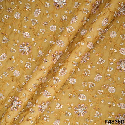 Cutdana Thread Sequins Embroidered Organza Fabric- F4836