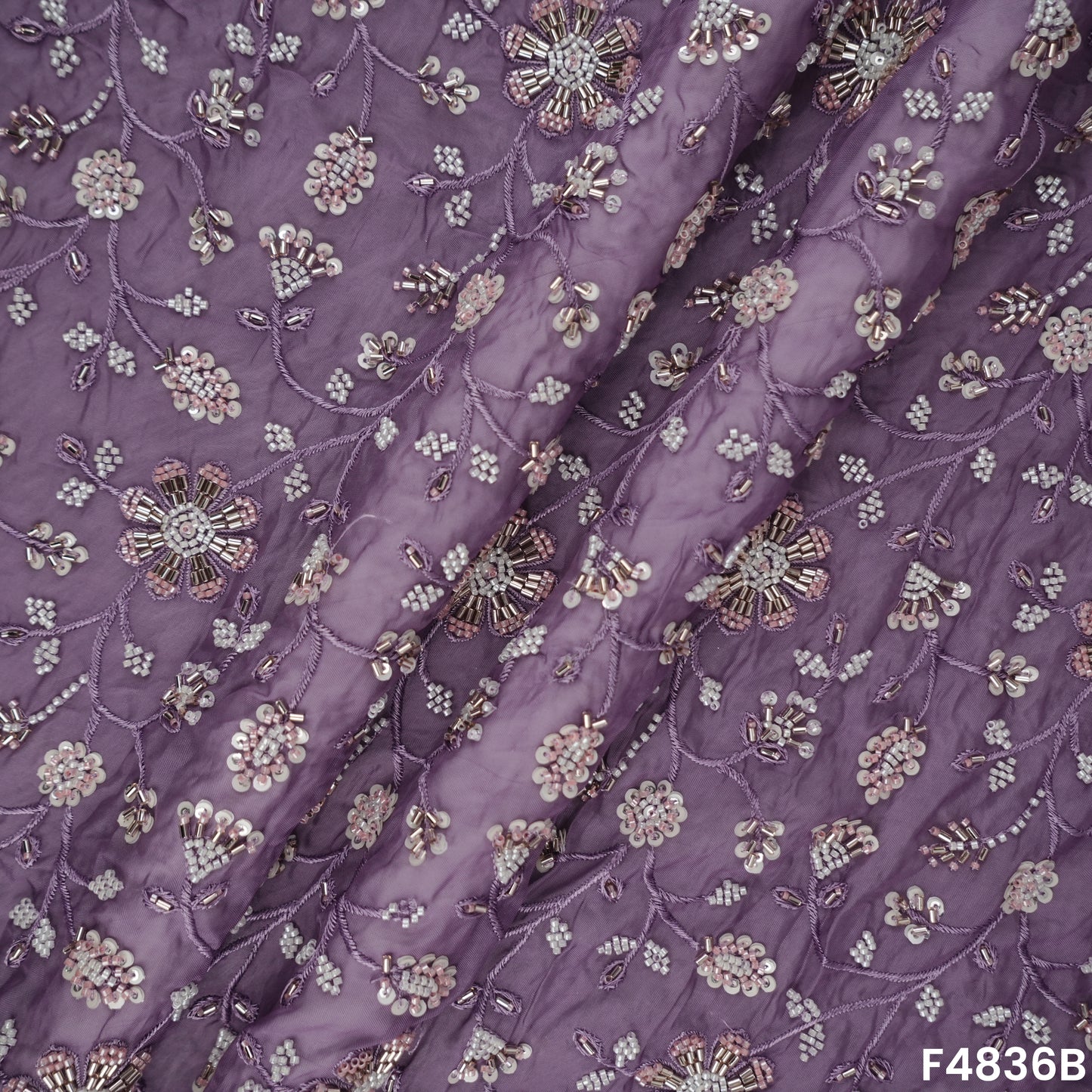Cutdana Thread Sequins Embroidered Organza Fabric- F4836
