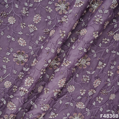 Cutdana Thread Sequins Embroidered Organza Fabric- F4836