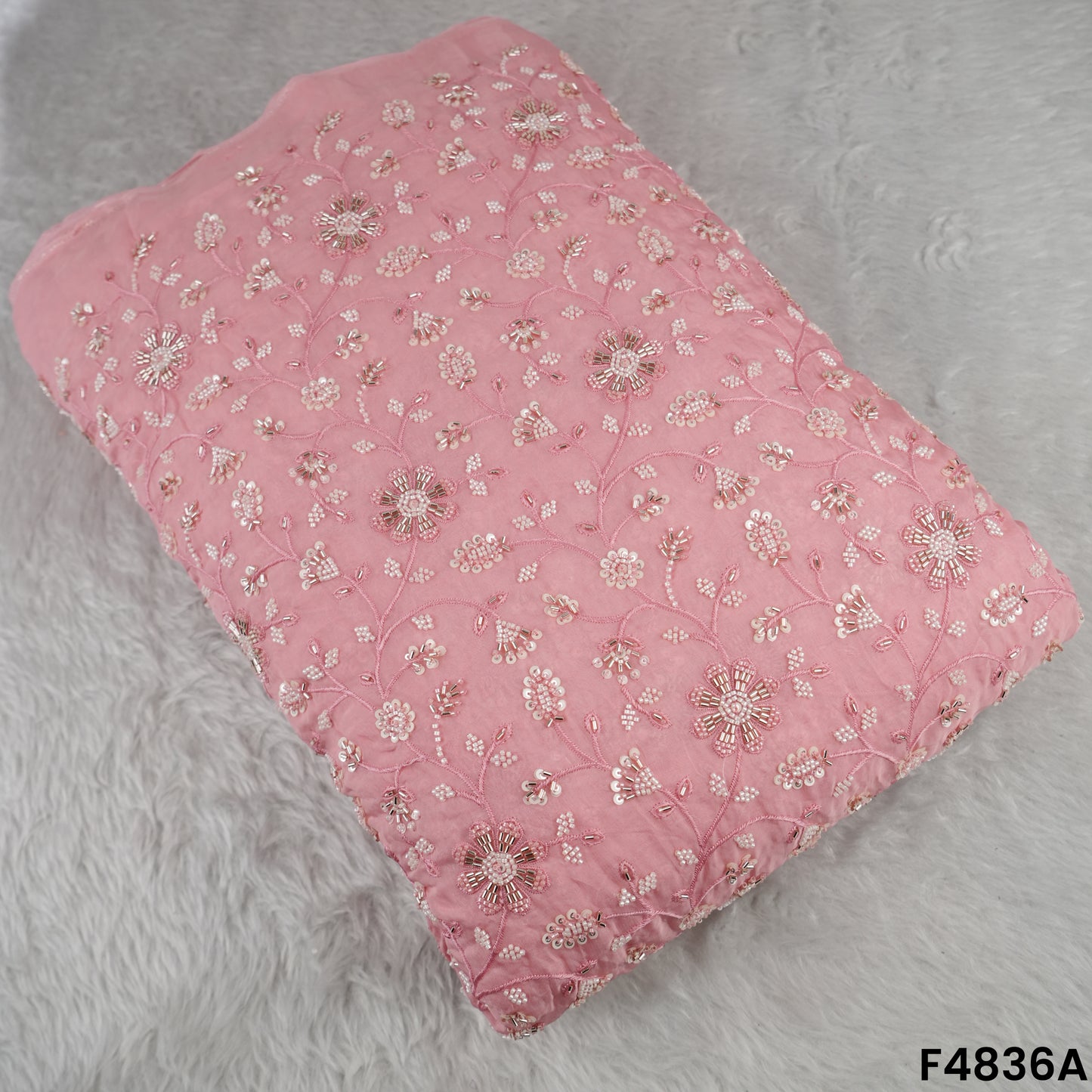 Cutdana Thread Sequins Embroidered Organza Fabric- F4836