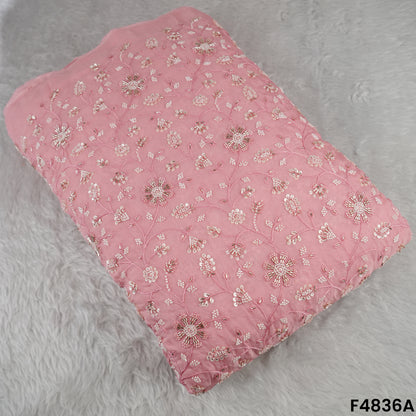 Cutdana Thread Sequins Embroidered Organza Fabric- F4836