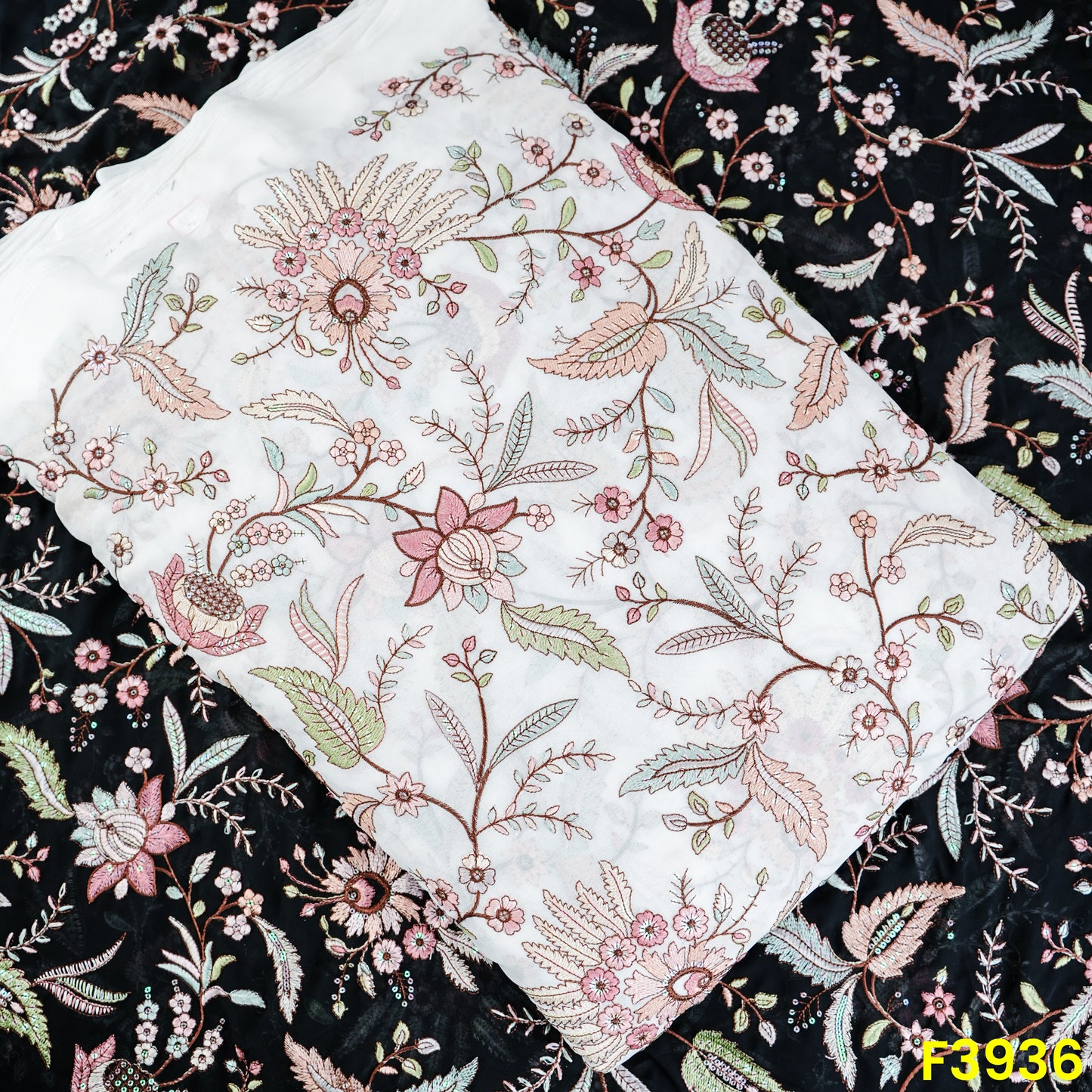 Thread Sequins Embroidered Georgette Fabric- F3936