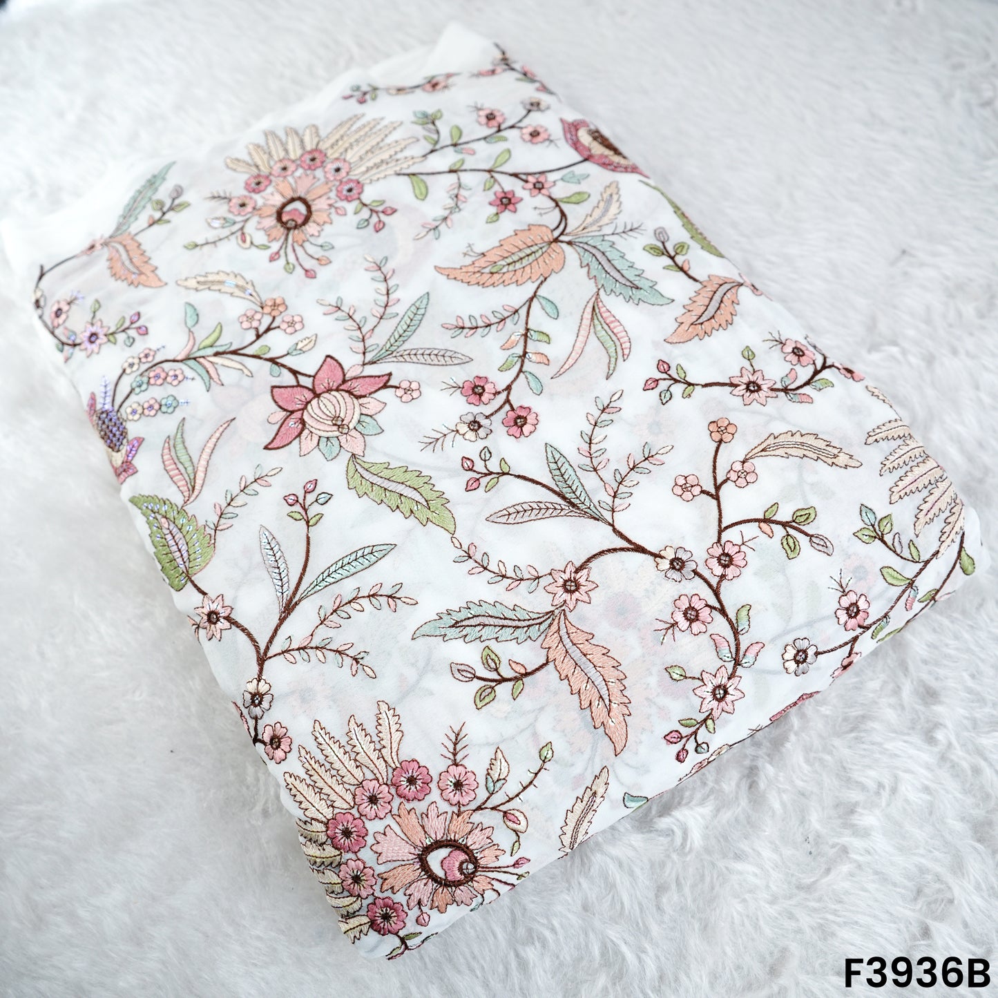 Thread Sequins Embroidered Georgette Fabric- F3936