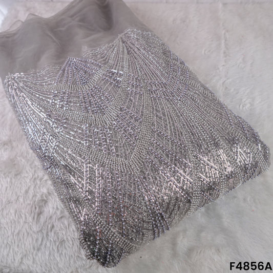 Cutdana Pearl Sequins Embroidered Net Fabric- F4856