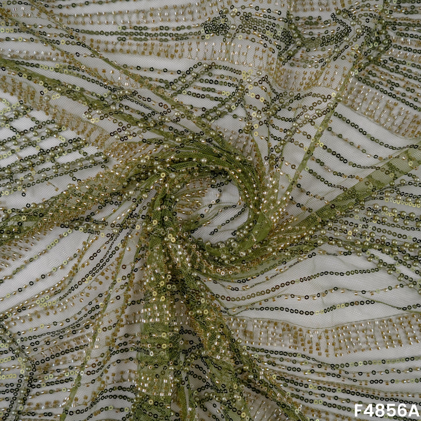 Cutdana Pearl Sequins Embroidered Net Fabric- F4856