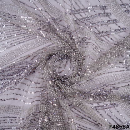 Cutdana Pearl Sequins Embroidered Net Fabric- F4856