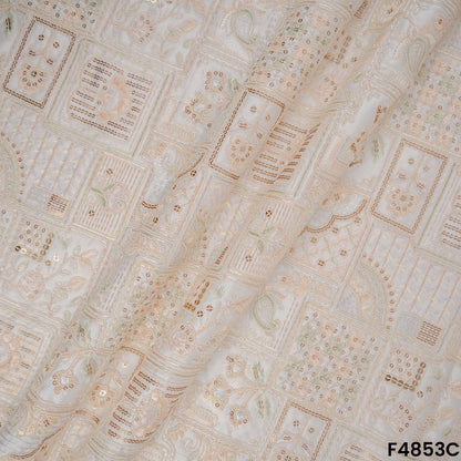 Thread Sequins Embroidered Satin Silk Fabric- F4853