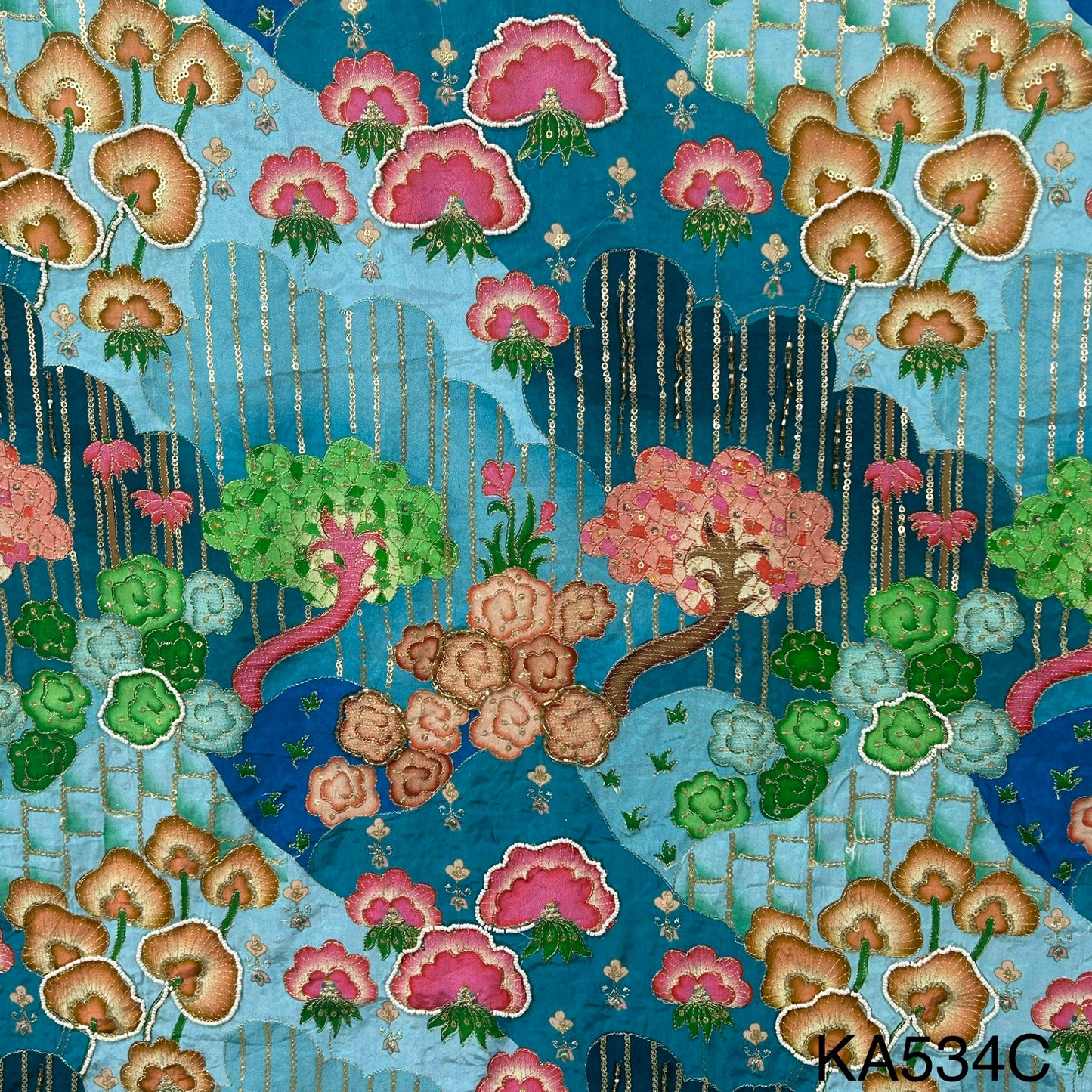 Position Print Zari Sequins Beads Cut Dana Work Crepe Fzbric-KA534