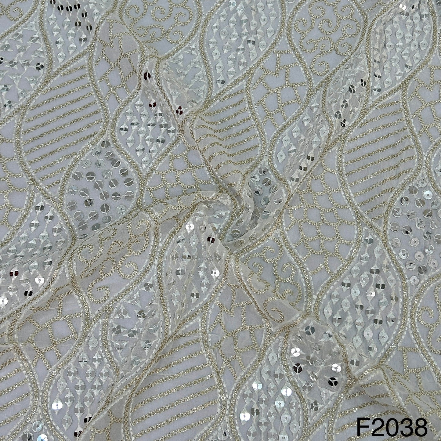 Dyeable Thread Sequins Mirror Embroidered Georgette Fabric - f2038