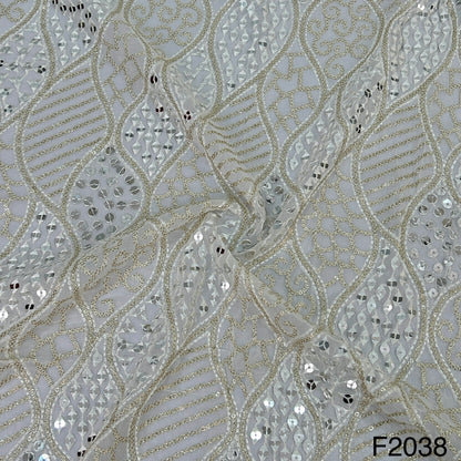 Dyeable Thread Sequins Mirror Embroidered Georgette Fabric - f2038