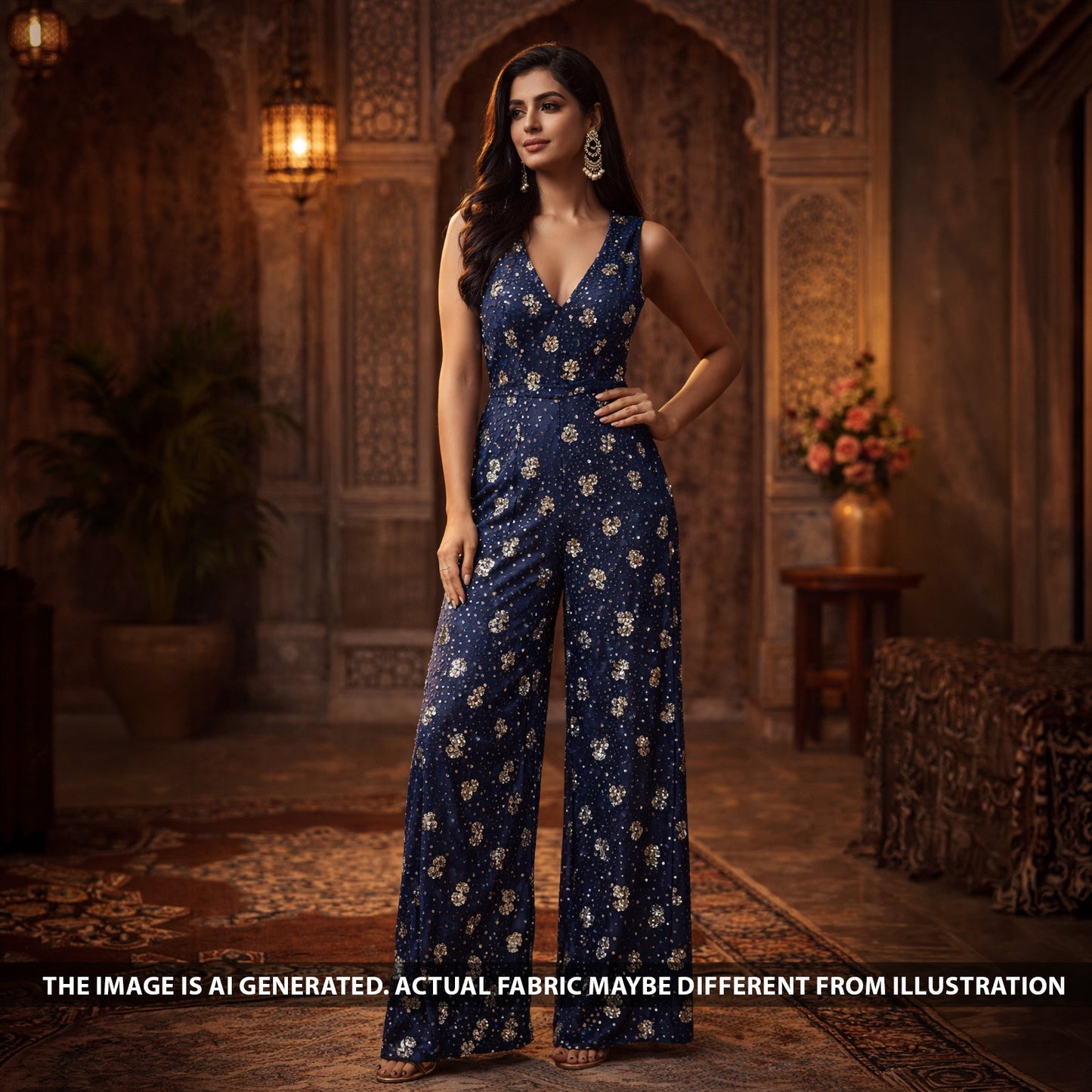 Sequins Cut Work Denim Fabric - F6330