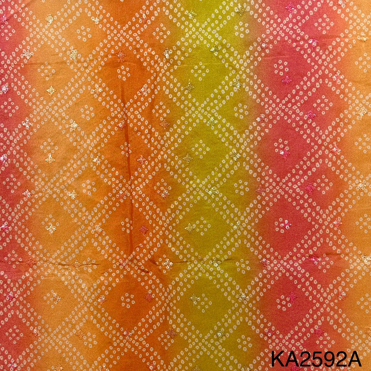 Embroidered Sequins Bandhani Print Shaded Tissue Fabric-KA2592
