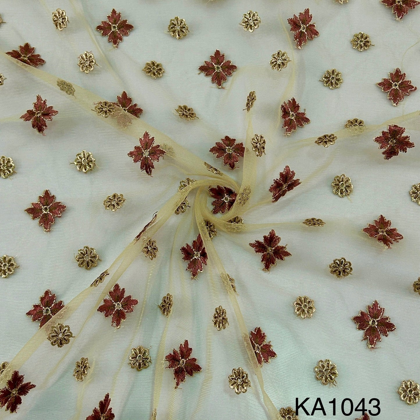 Thread Zari Embroidered Net Fabric-KA1043