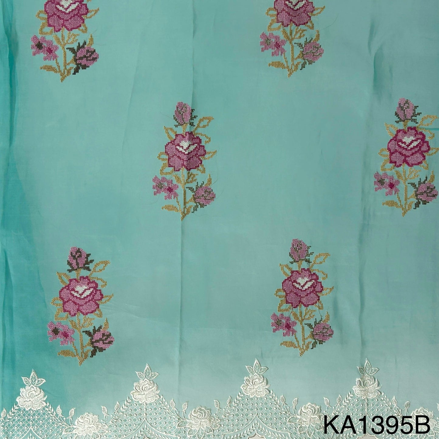 Thread Embroidered Pure Silk Organza Fabric-KA1950