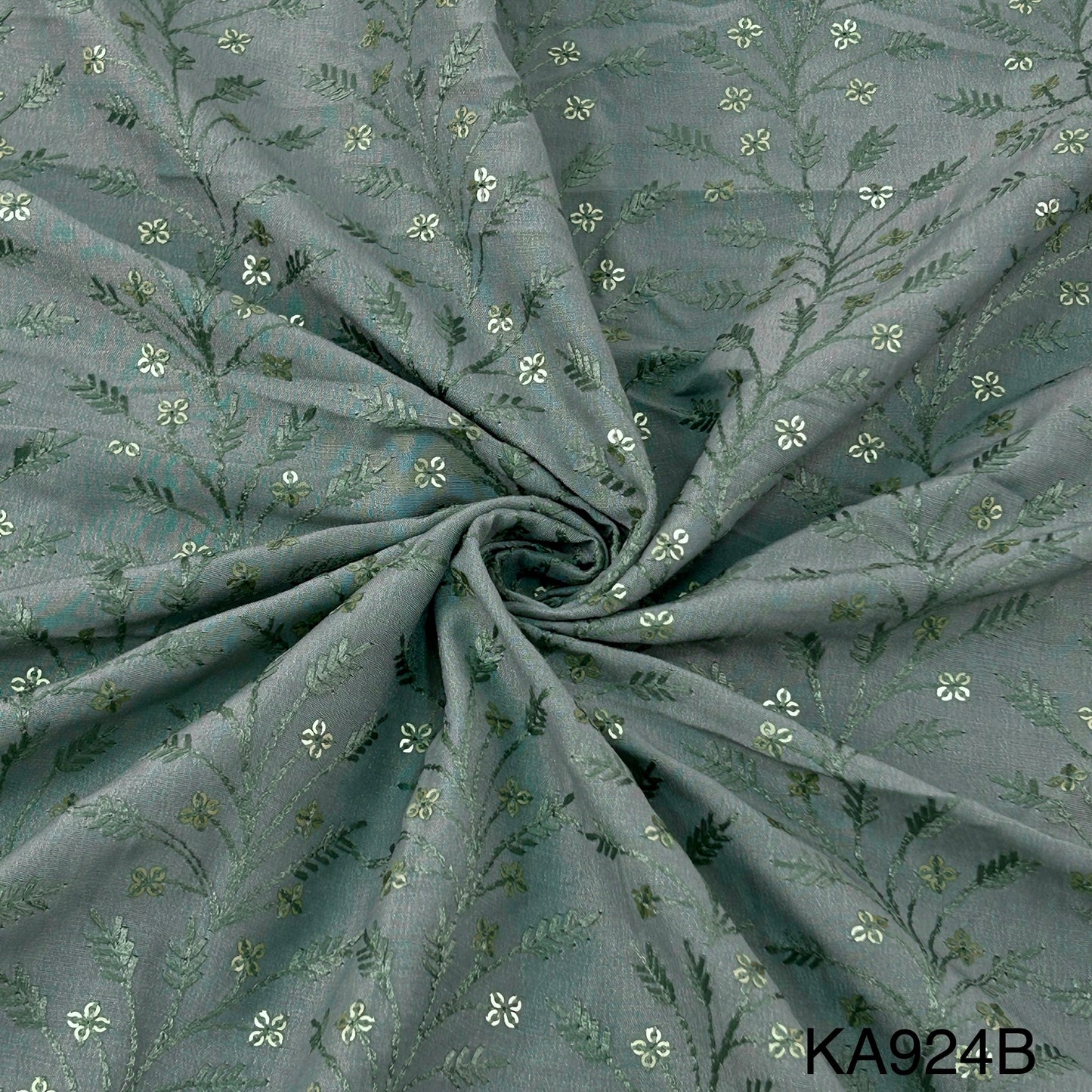 Thread Embroidered Sequins Cotton Silk Fabric KA924