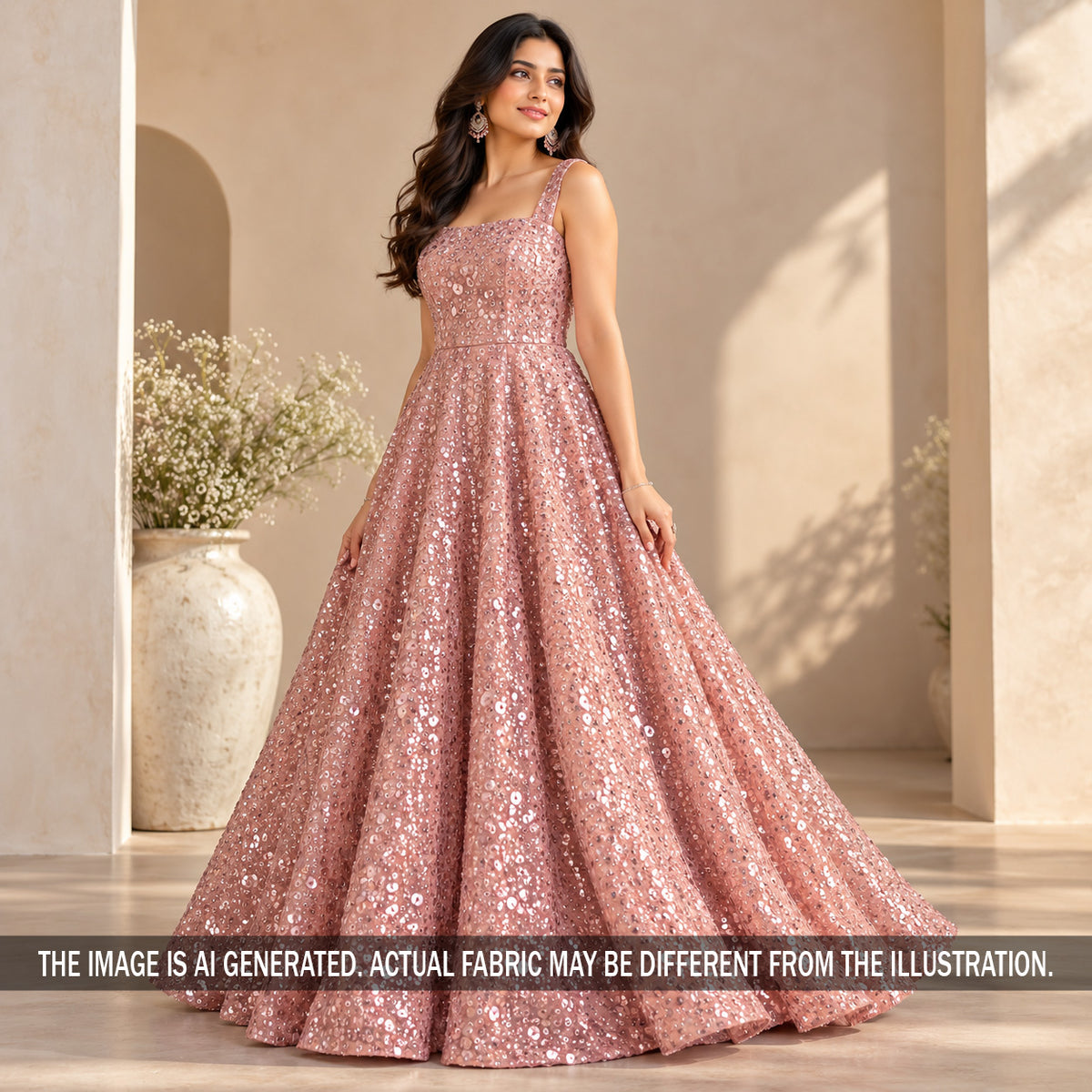 Thread Sequins Embroidered Georgette Fabric - F7703