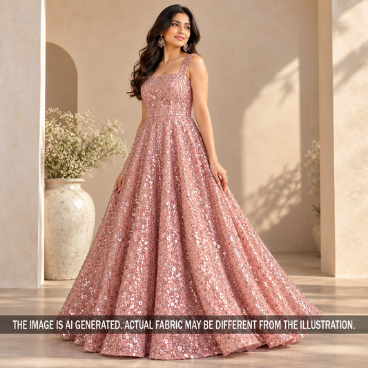Thread Sequins Embroidered Georgette Fabric - F7703