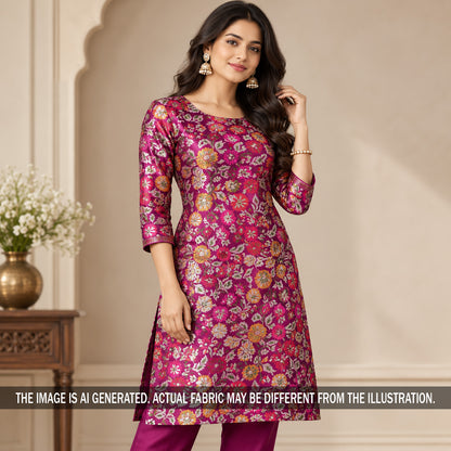Zari Thread Embroidered Banarasi Silk Fabric - F7517