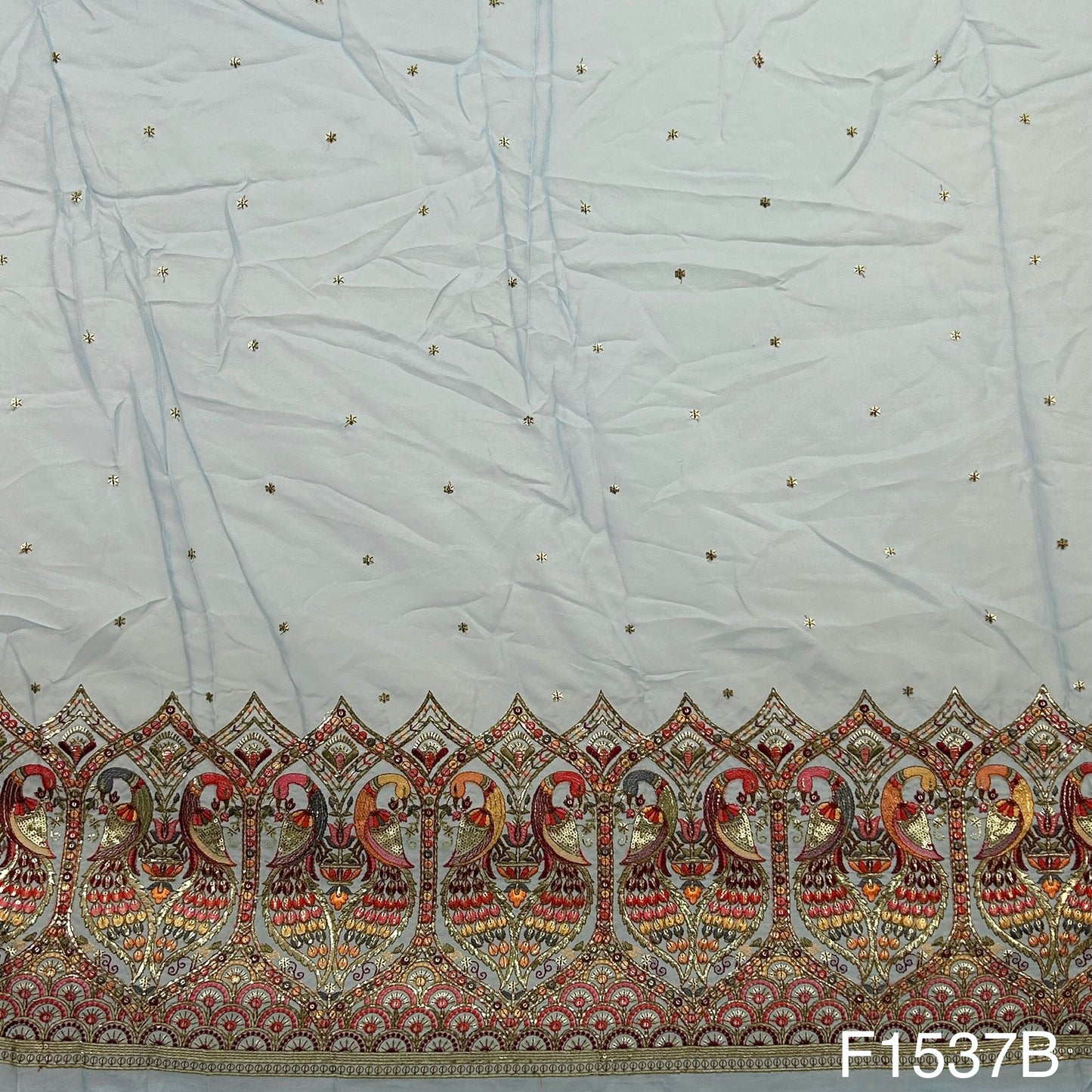 Zari Sequins Embroidered Pure Organza Fabric-F1537