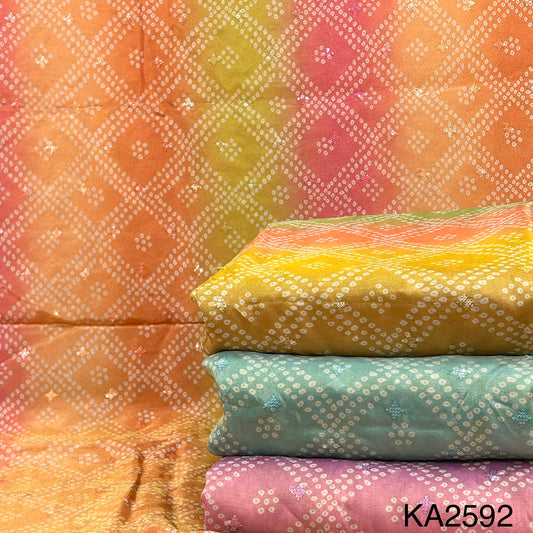 Embroidered Sequins Bandhani Print Shaded Tissue Fabric-KA2592