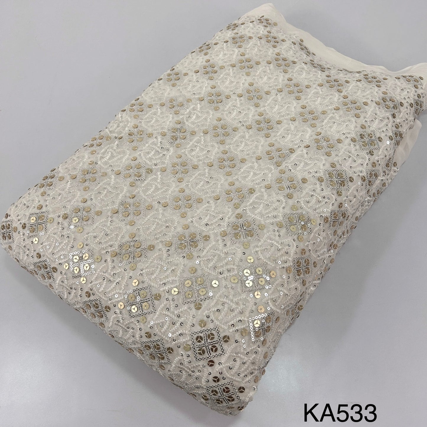 Dyeable Thread Embroidered Sequins Georgette Fabric - KA533