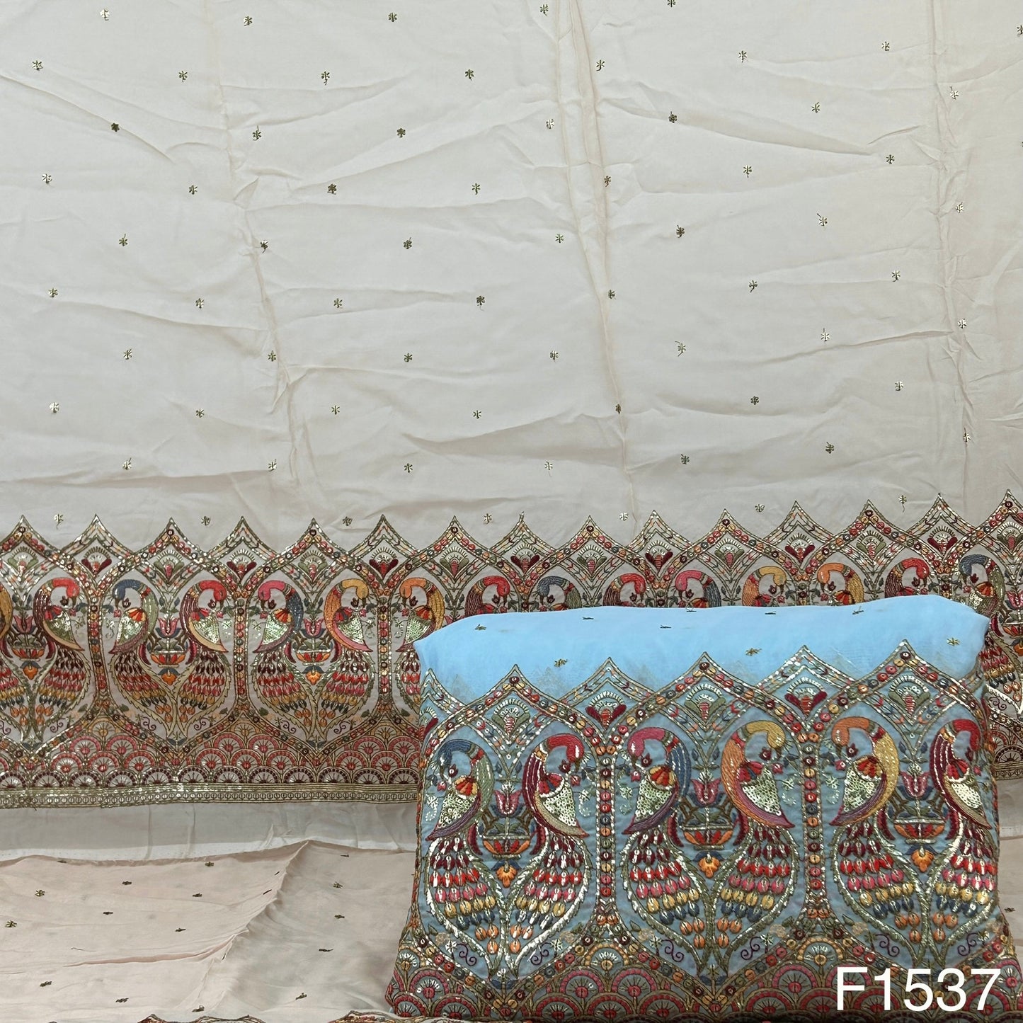 Zari Sequins Embroidered Pure Organza Fabric-F1537