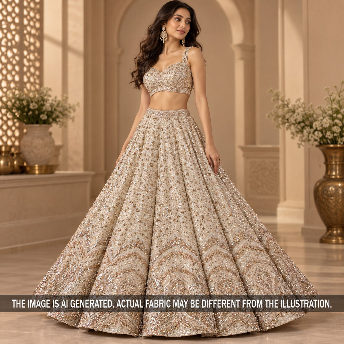 Cut Dana Thread Sequins Embroidered Net Fabric - F7526