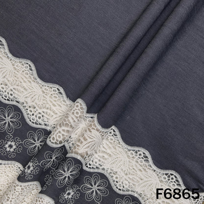 Thread Lace Work Denim Cotton Fabric - F6865