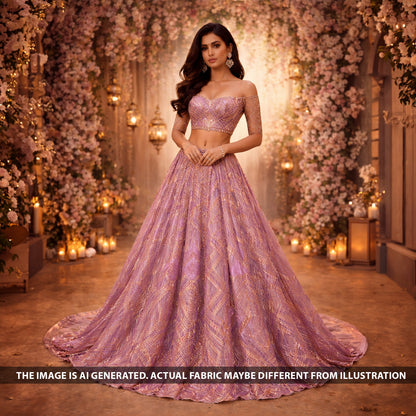 Imported Zari Work Organza Fabric - F6388