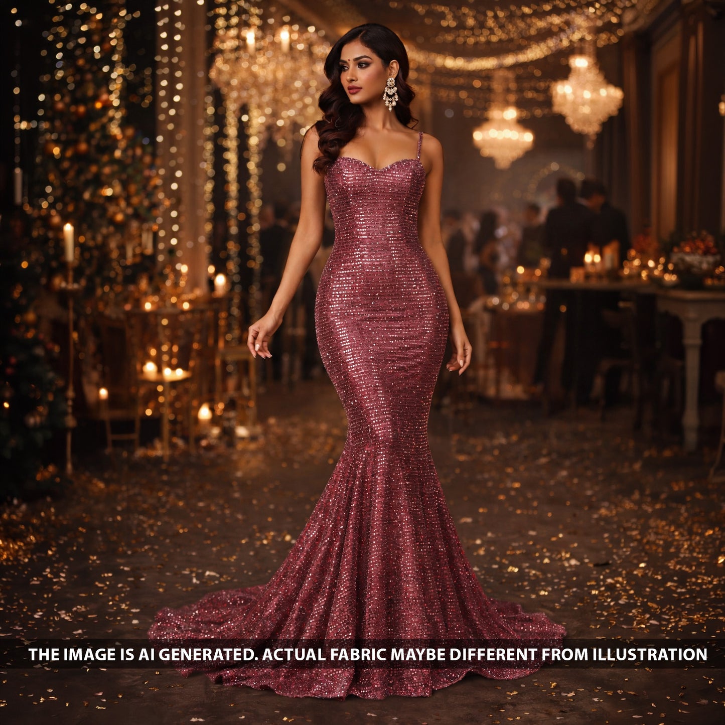 Sequins Work Lycra Net Fabric - F6391