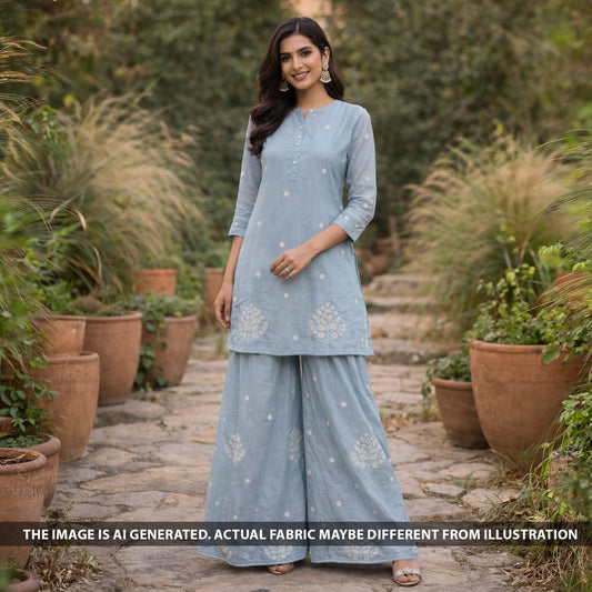 Cut Dana Thread Sequins Work Mul Chanderi Fabric - F6283