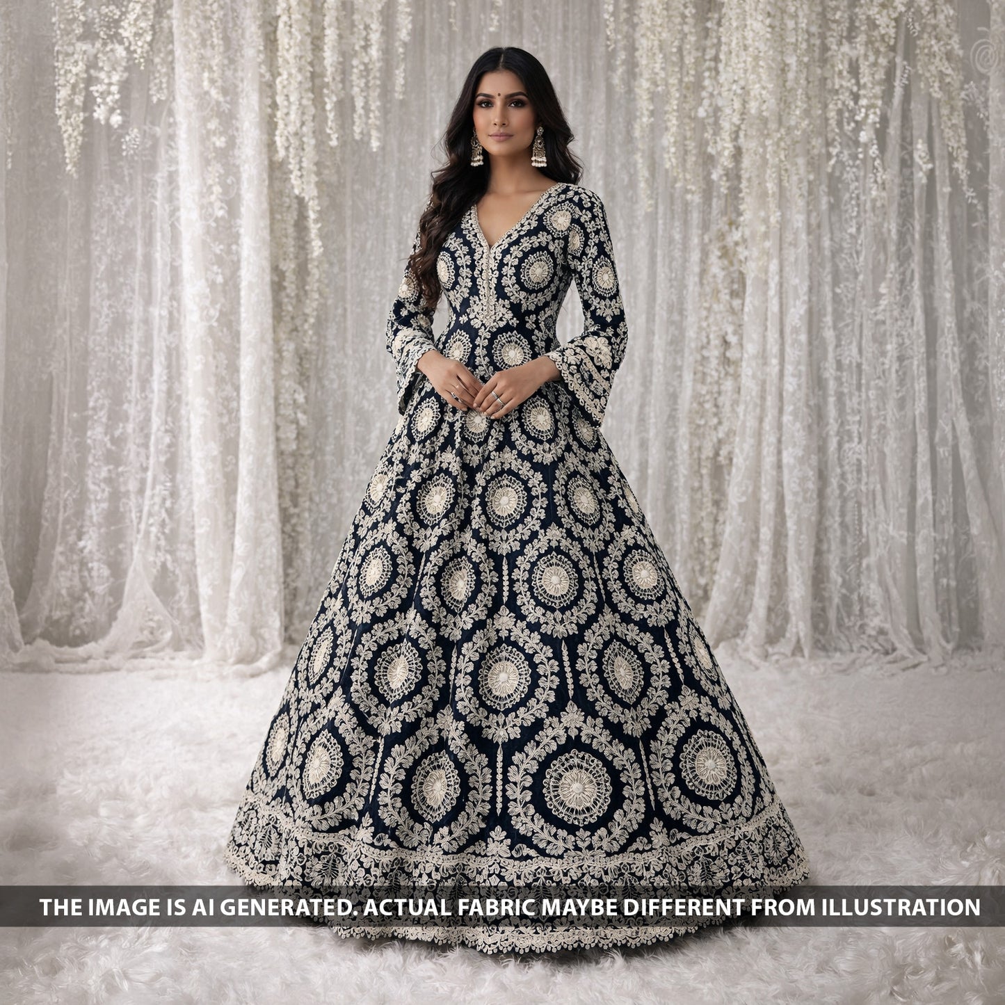 Imported Thread Cut work Cotton Fabric - F6393