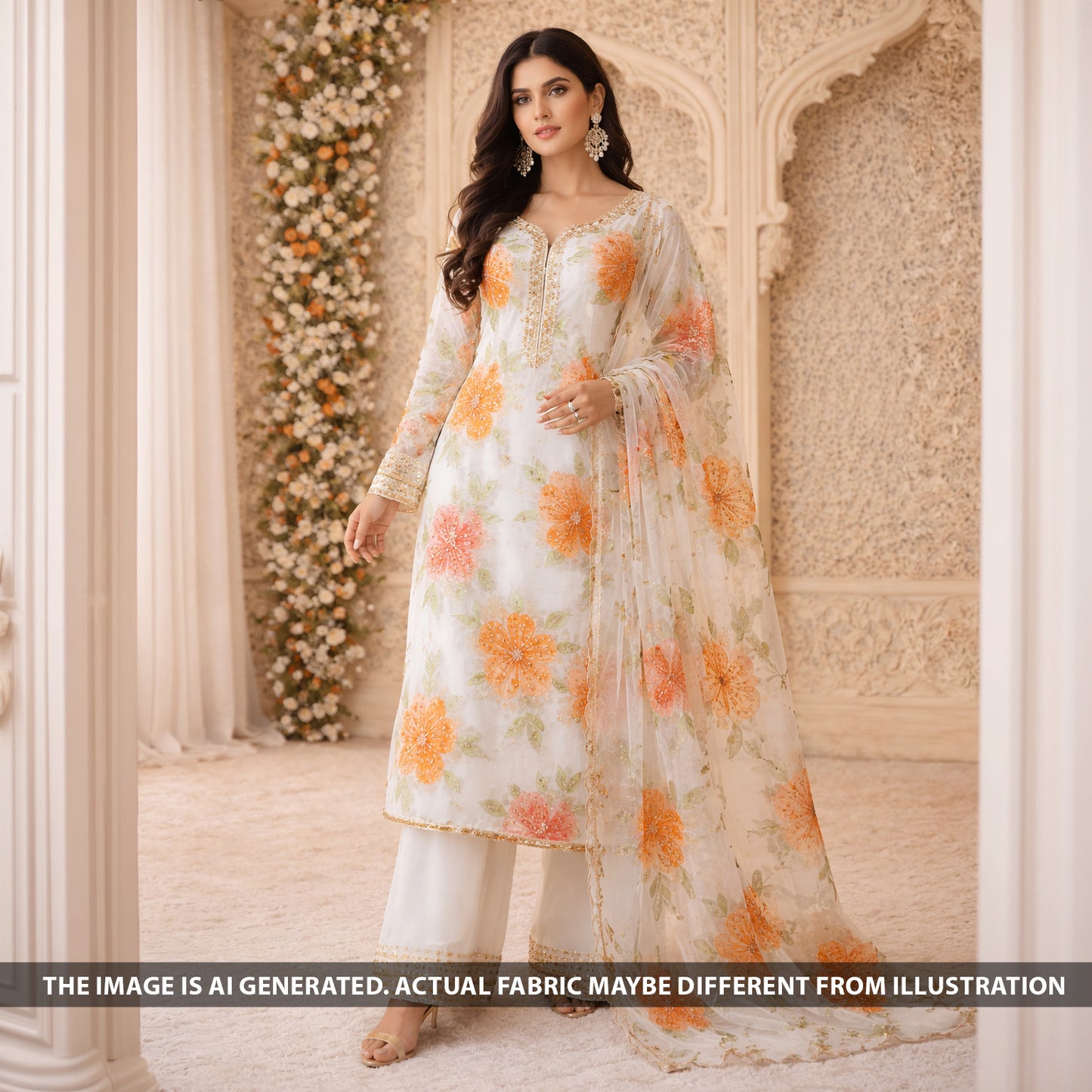 Cut Dana Sequins Embroidered Organza Fabric - F6394