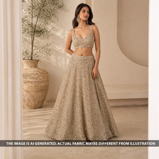 Cut Dana Sequins Pearl Embroidered Net Fabric - F6409