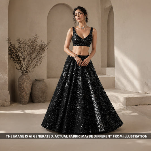 Sequins Embroidered Shimmer Lycra Fabric - F6410