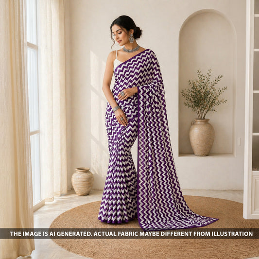 Zig Zag Print Organza Fabric - F6405